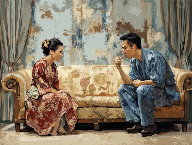 高清大图下载【趣麦麦图】夫妻争执沙发上