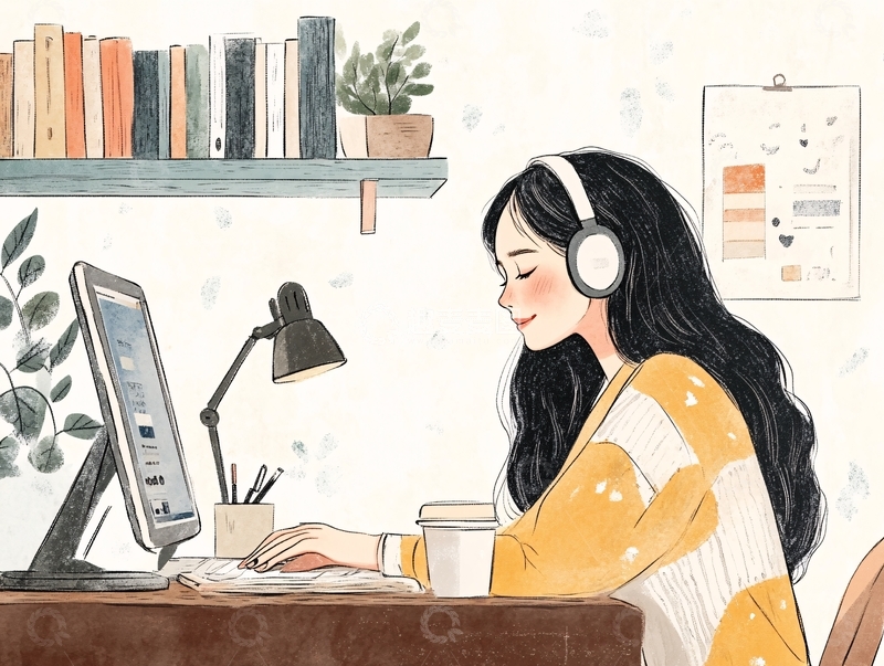 高清大图下载【趣麦麦图】女生工作插画