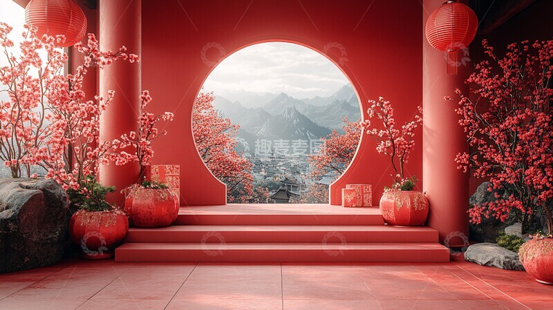 高清大图下载【趣麦麦图】红色新春装饰平台1