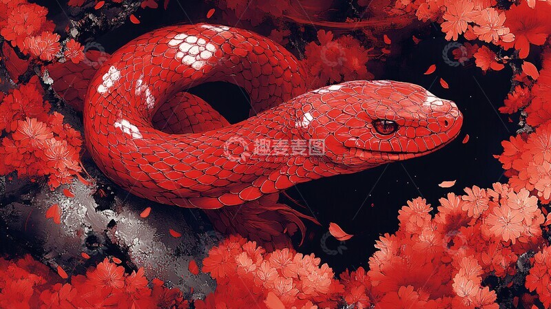 高清大图下载【趣麦麦图】红蛇平面图案