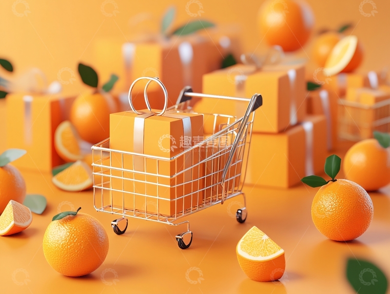 高清大图下载【趣麦麦图】冰糖橙礼盒插画