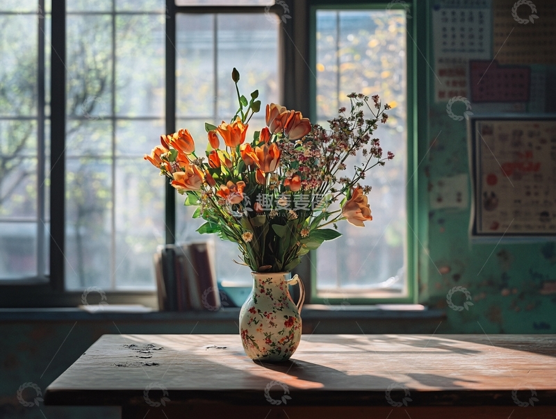 高清大图下载【趣麦麦图】窗外鲜花