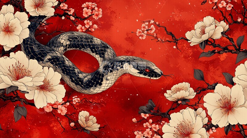 高清大图下载【趣麦麦图】红蛇平面图案2