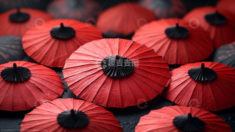 高清大图下载【趣麦麦图】红纸伞阵列阵列纹理手工2