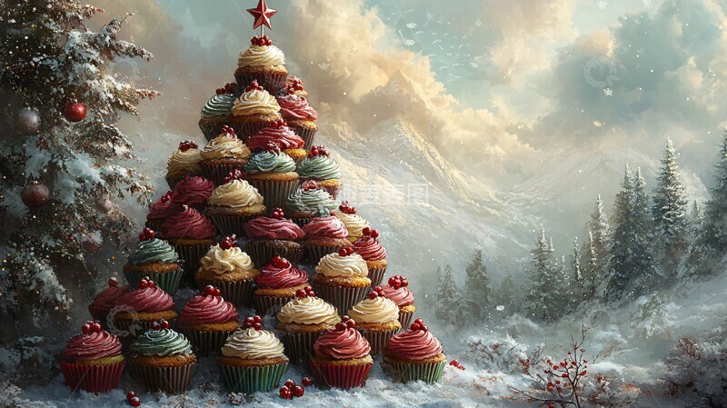 高清大图下载【趣麦麦图】圣诞树杯子蛋糕装饰1