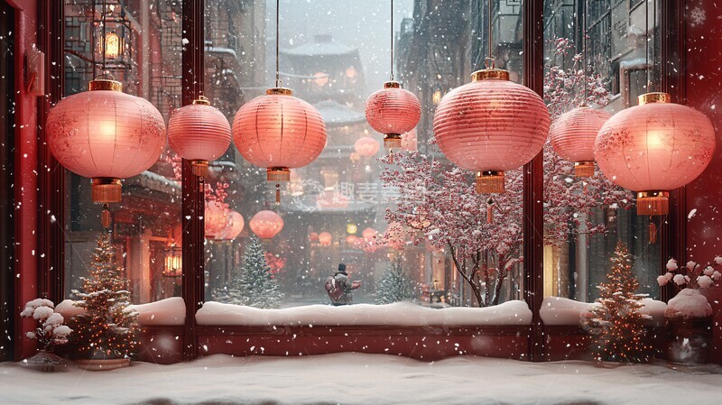 高清大图下载【趣麦麦图】新春佳节雪景窗前1