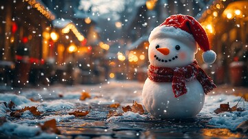 雪夜雪人圣诞帽