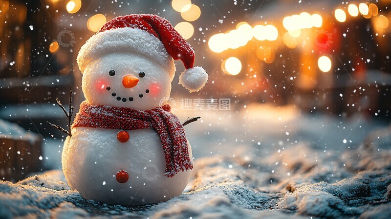 高清大图下载【趣麦麦图】雪夜雪人圣诞帽1