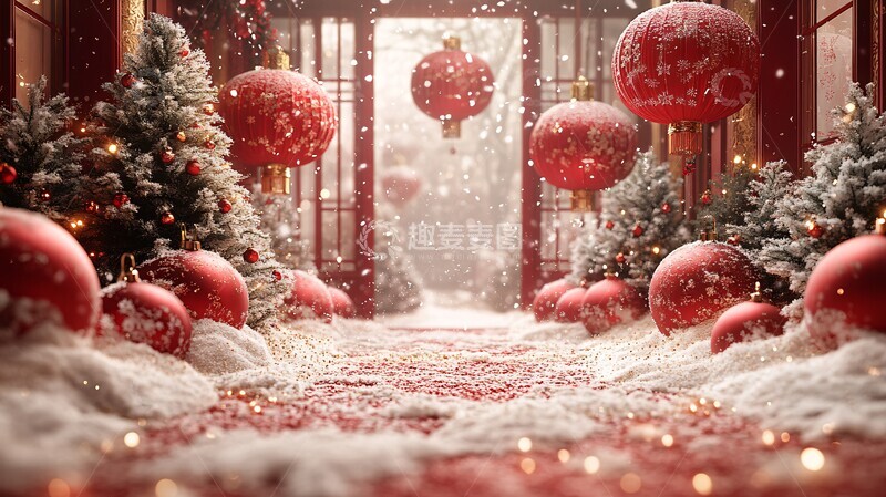 高清大图下载【趣麦麦图】新春佳节雪景窗前2