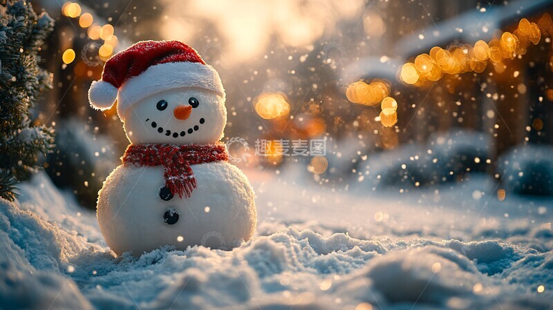 高清大图下载【趣麦麦图】雪夜雪人圣诞帽2