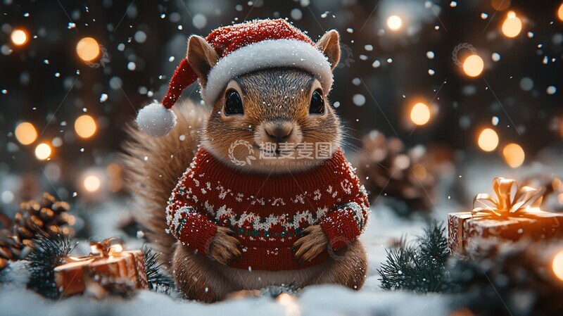 高清大图下载【趣麦麦图】松鼠冬日圣诞林中2