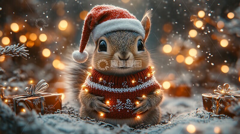 高清大图下载【趣麦麦图】松鼠冬日圣诞林中3