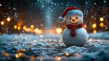 雪夜雪人圣诞帽3