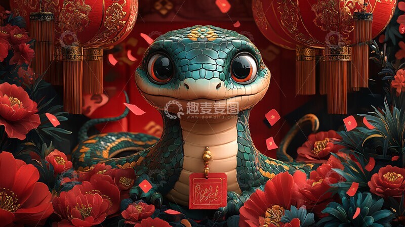 高清大图下载【趣麦麦图】蛇年吉祥灯笼图1
