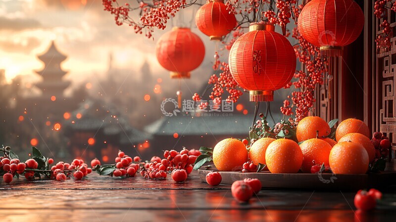 高清大图下载【趣麦麦图】红灯笼高挂夜空