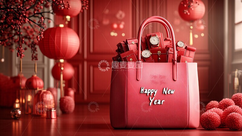 高清大图下载【趣麦麦图】新年快乐福袋盛