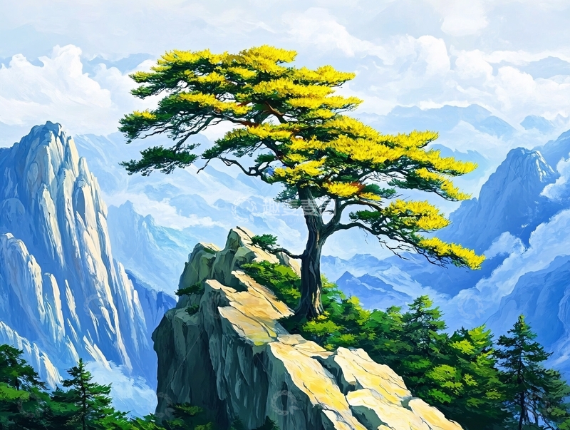 高清大图下载【趣麦麦图】迎客松油画2