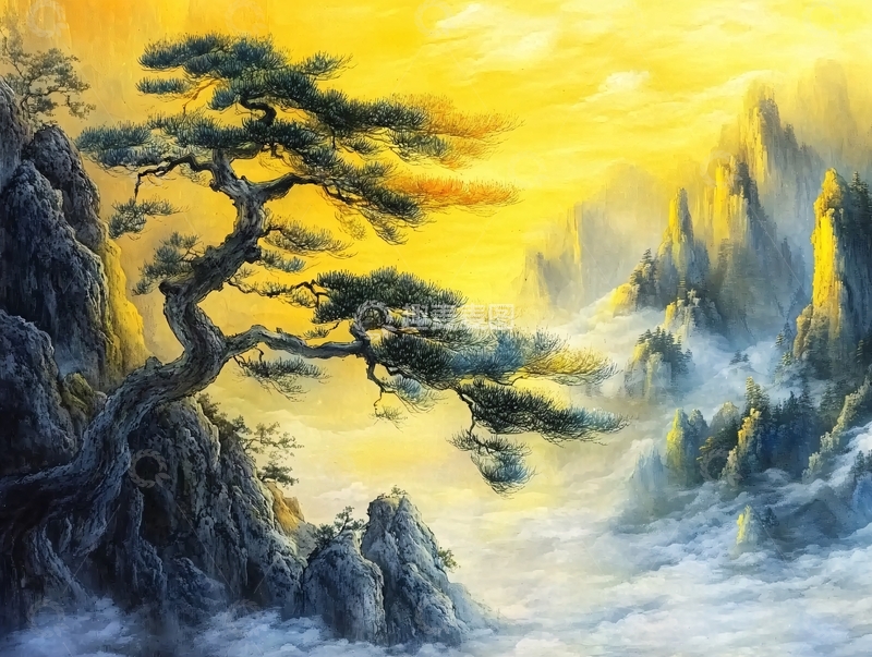 高清大图下载【趣麦麦图】迎客松油画1