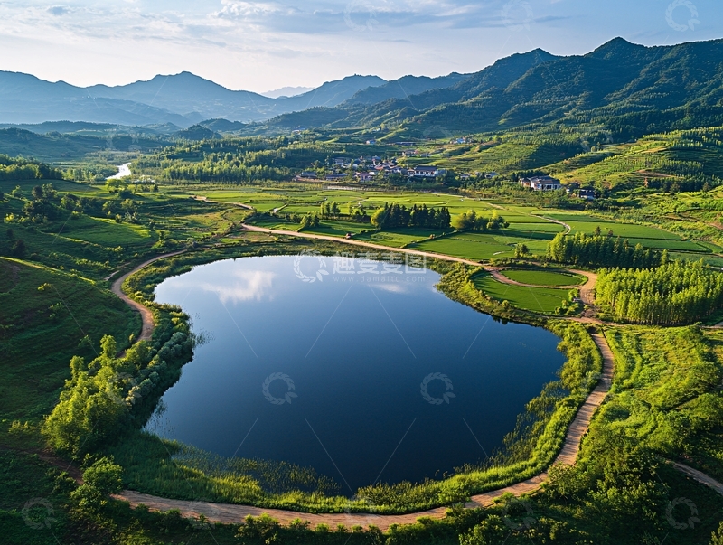 高清大图下载【趣麦麦图】鱼塘山色