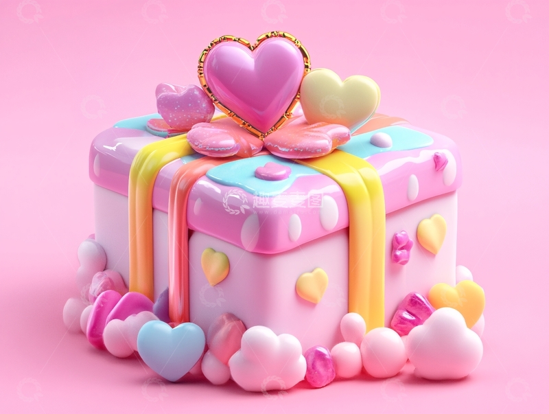 高清大图下载【趣麦麦图】粉色立体爱心礼盒3