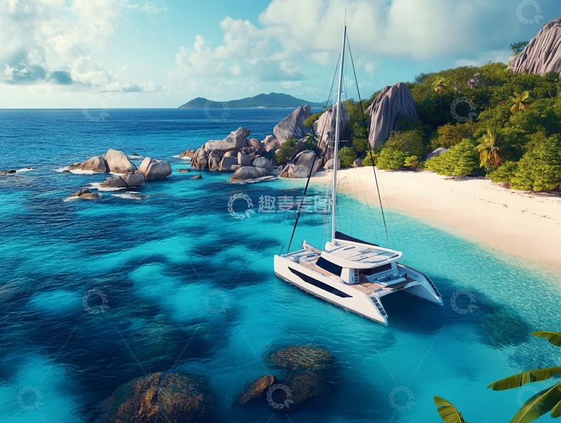 游艇美丽海岛风光