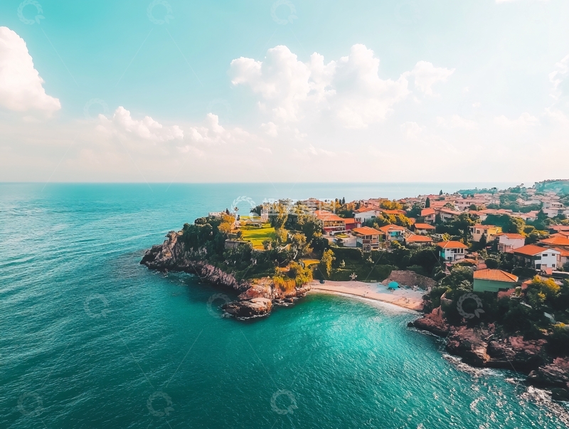 高清大图下载【趣麦麦图】海边小镇航拍
