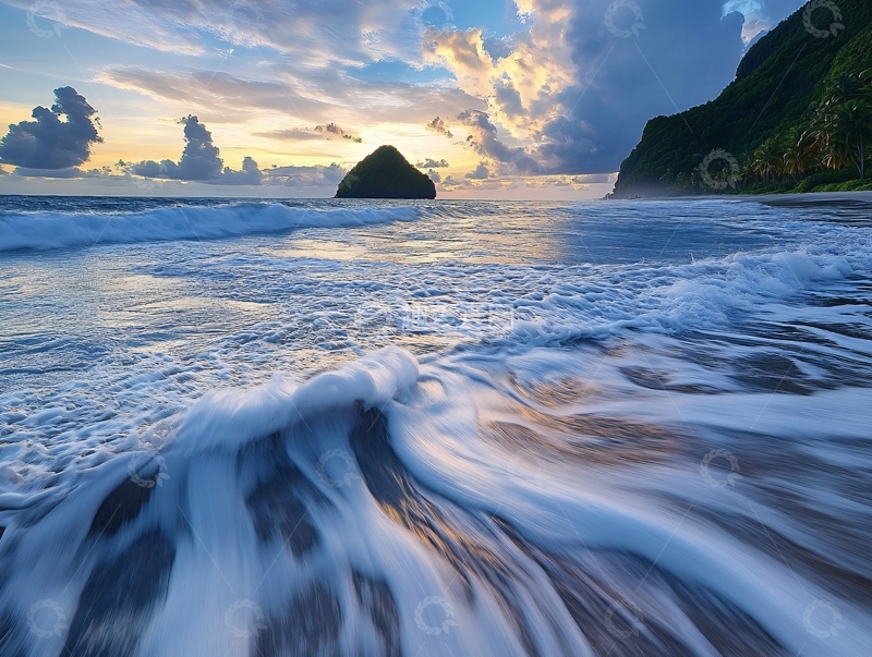 高清大图下载【趣麦麦图】慢门拍海边日出1