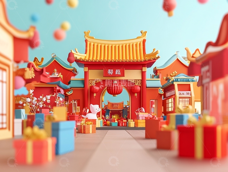 高清大图下载【趣麦麦图】年货集市入口包装