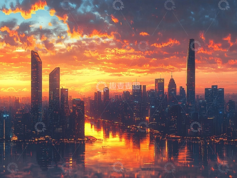 高清大图下载【趣麦麦图】陆家嘴红日霞光