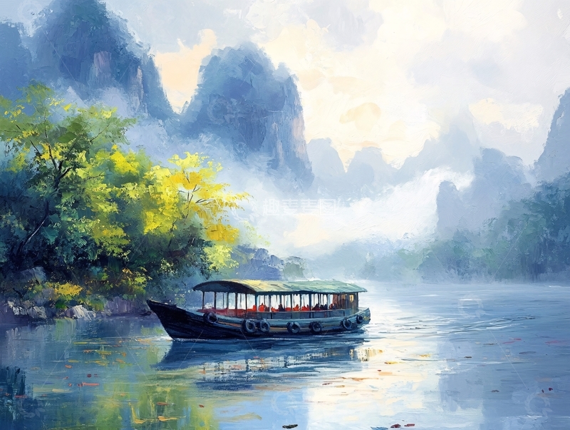 高清大图下载【趣麦麦图】古风游船