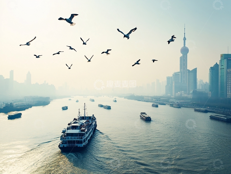 高清大图下载【趣麦麦图】外滩拍鸟