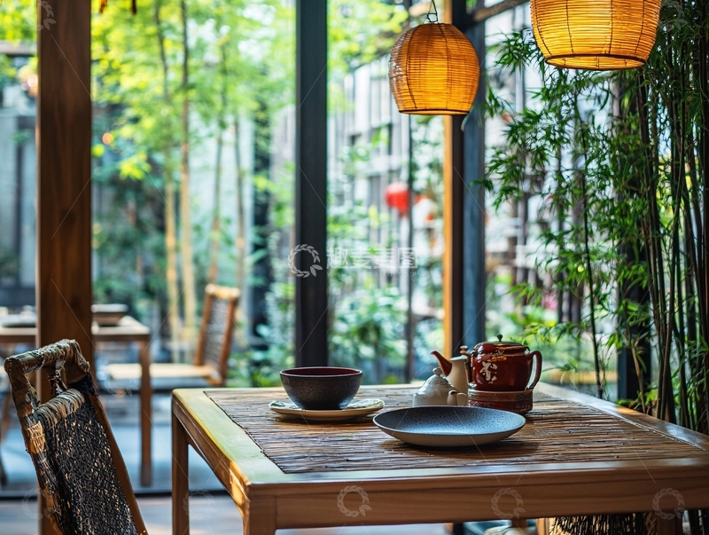 高清大图下载【趣麦麦图】户外餐厅竹林茶馆