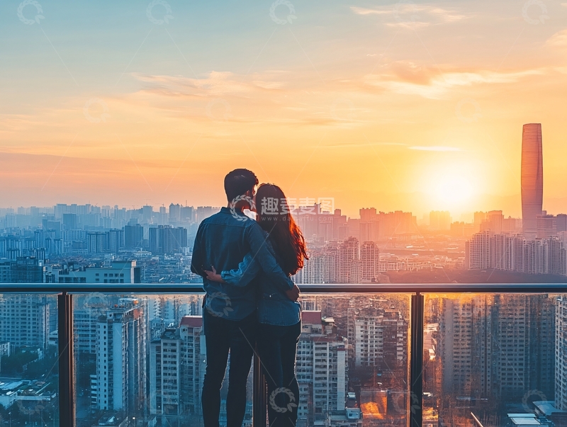 高清大图下载【趣麦麦图】户外黄昏登高望远