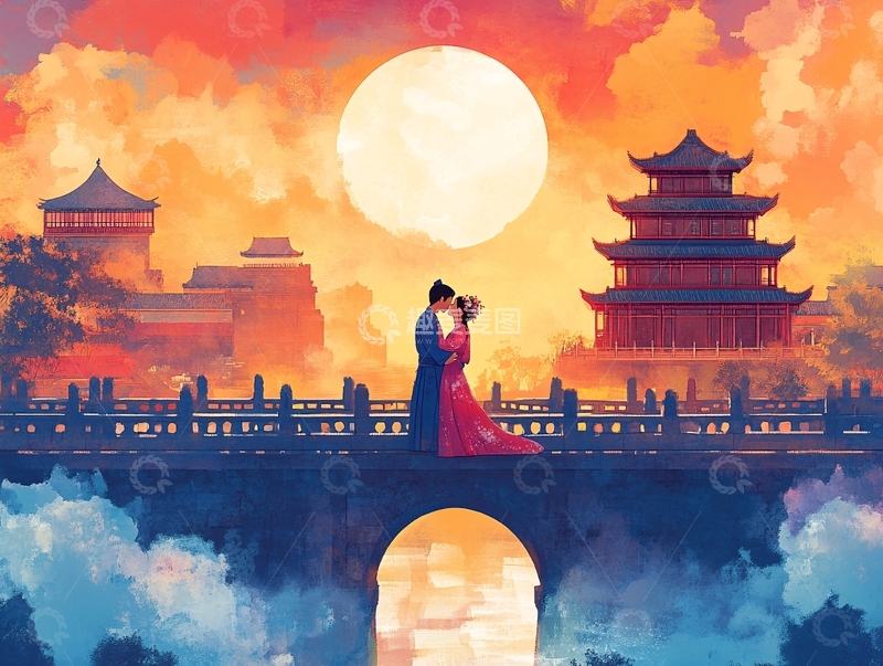 高清大图下载【趣麦麦图】鹊桥情侣1