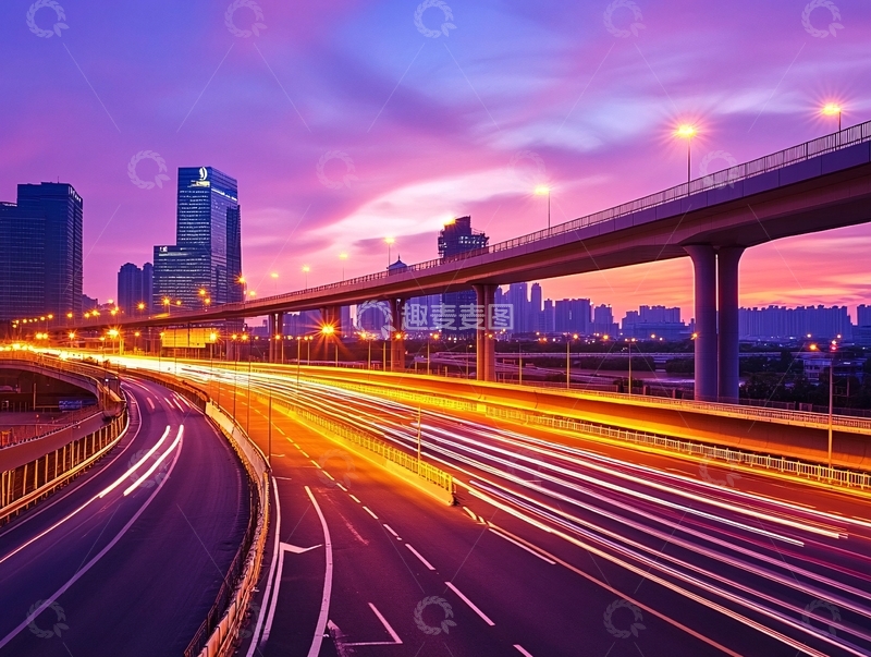 高清大图下载【趣麦麦图】夕阳余晖下的高架路
