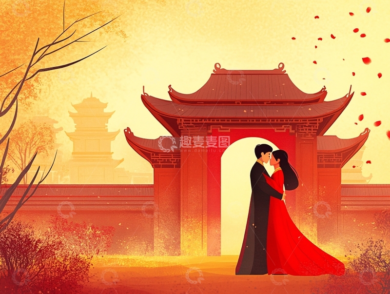 高清大图下载【趣麦麦图】中式婚礼插画3