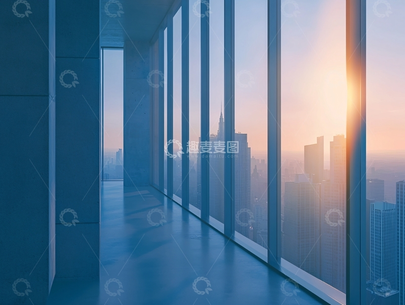 高清大图下载【趣麦麦图】透过窗户看城市落日3