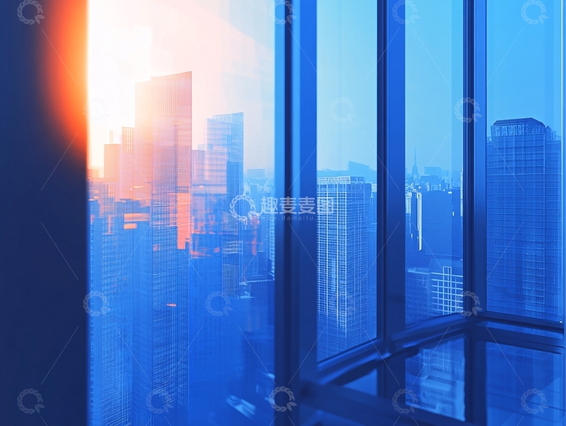 高清大图下载【趣麦麦图】透过窗户看城市落日1