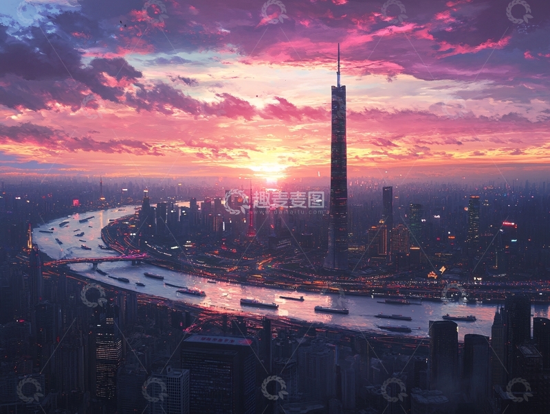 高清大图下载【趣麦麦图】珠江插画