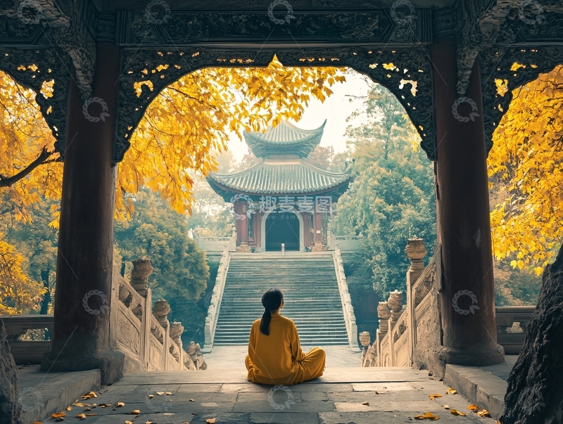 高清大图下载【趣麦麦图】古刹秋色1