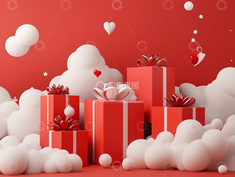 高清大图下载【趣麦麦图】红色立体场景33