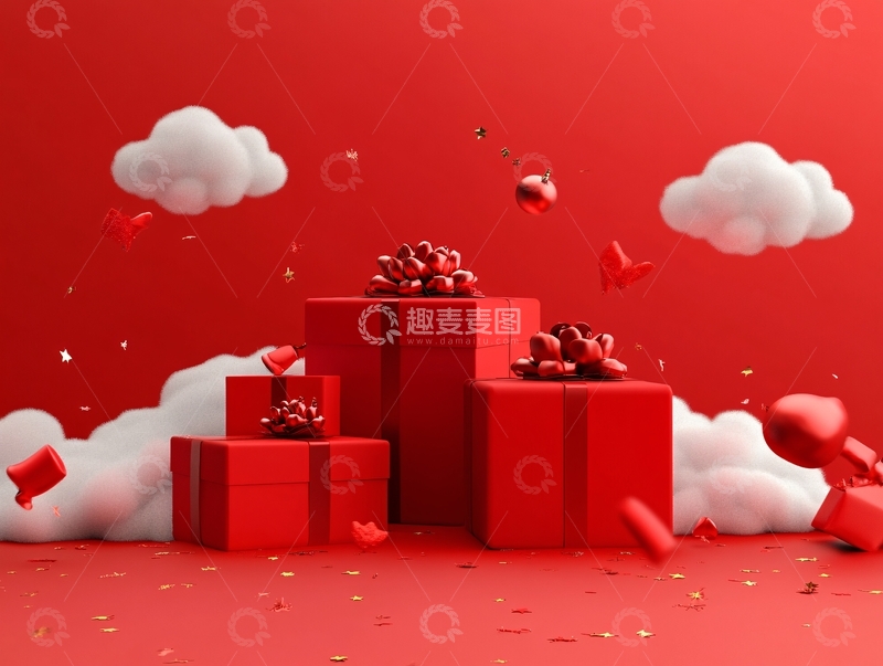 高清大图下载【趣麦麦图】红色立体场景32