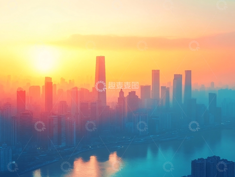 高清大图下载【趣麦麦图】旭日东升城市日出