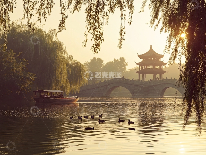 高清大图下载【趣麦麦图】五亭桥日出