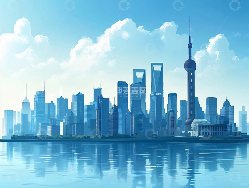 高清大图下载【趣麦麦图】手绘陆家嘴