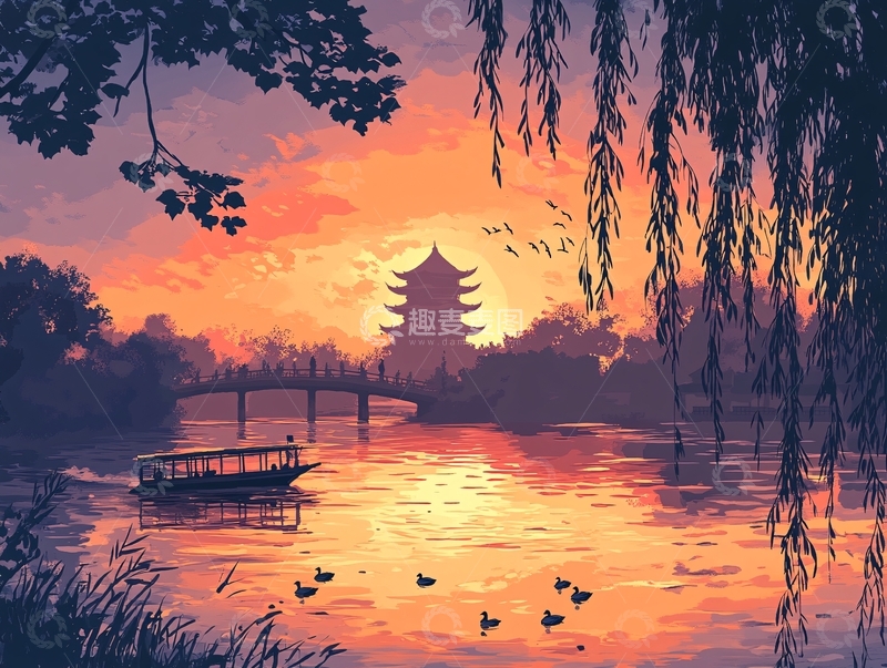 高清大图下载【趣麦麦图】插画爱晚亭4