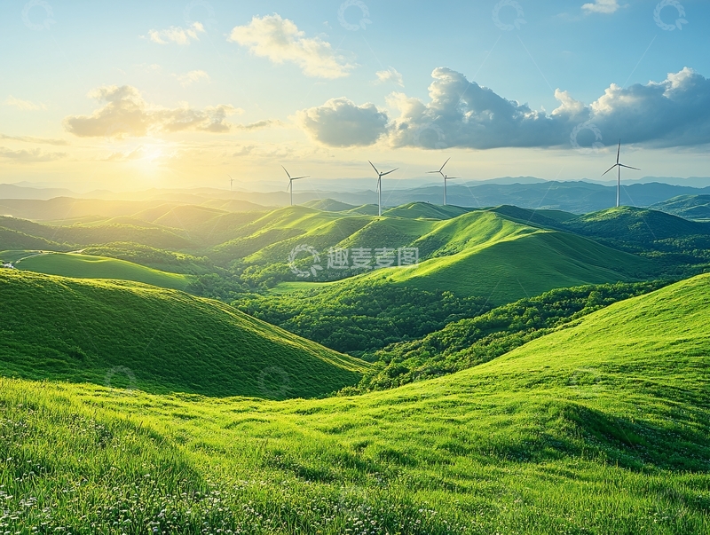 高清大图下载【趣麦麦图】绿色能源高山牧场