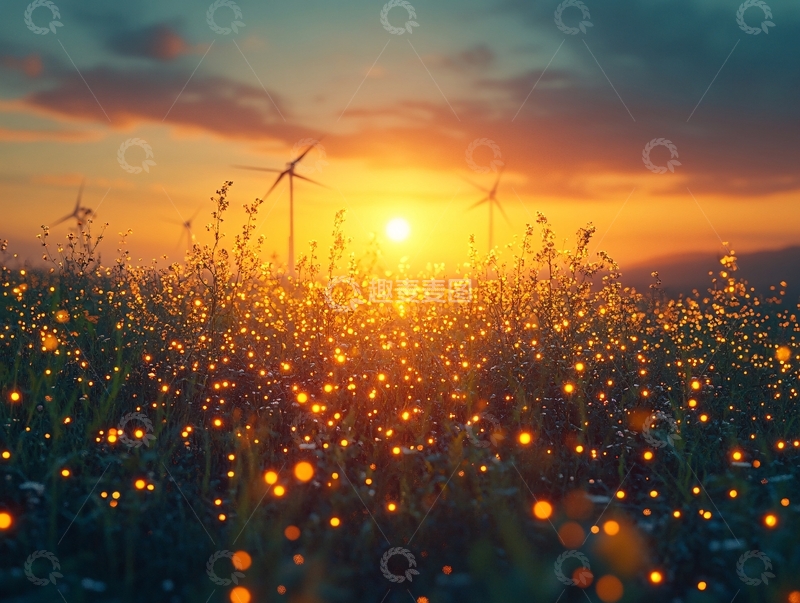 高清大图下载【趣麦麦图】草原落日风车1