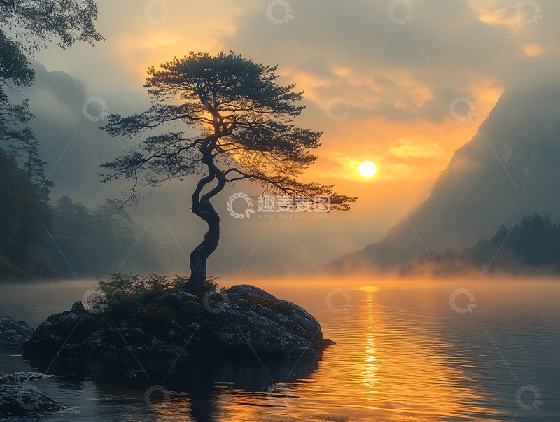 高清大图下载【趣麦麦图】江中一棵松