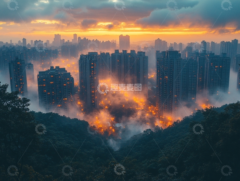 高清大图下载【趣麦麦图】云海森林城市5